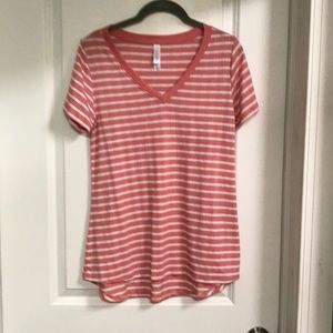 Lularoe Christy T pink and white striped v-neck